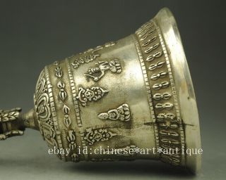 china Old copper plating silver Buddhism head kwan - yin Buddha Bell Handbell d02 5