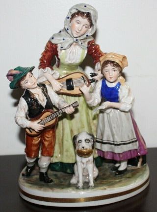 Rare Vintage Figurine German Porcelain Mother & Children Albert Stahl Bohne Dog