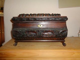 Antique Black Forest Carved Fox Jewelry Casket Box