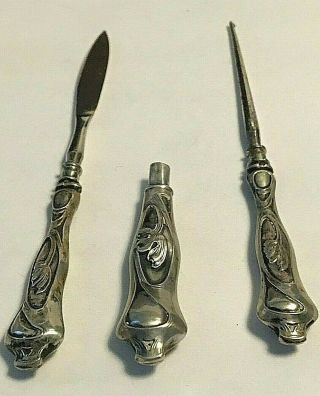 Antique Art Nouveau Sterling Silver Embroidery Sewing Tools Etui 410 6