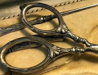 Antique Art Nouveau Sterling Silver Embroidery Sewing Tools Etui 410 7