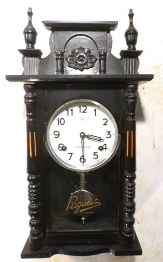 Vintage Ebony Case 8 Day Striking Regulator Wall Clock