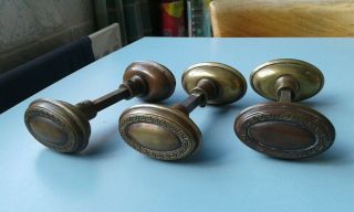 6 X Vintage Oval Brass Doorknobs,  Matching Pairs.