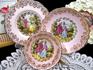 Imperial Aynsley Tea Cup And Saucer Trio Pink Courting Couple Teacup Love Story