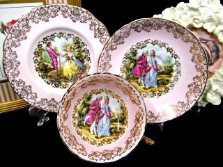 IMPERIAL AYNSLEY tea cup and saucer trio pink courting couple teacup love story 2