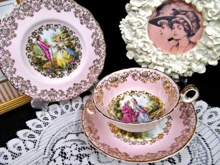 IMPERIAL AYNSLEY tea cup and saucer trio pink courting couple teacup love story 4