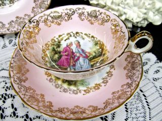 IMPERIAL AYNSLEY tea cup and saucer trio pink courting couple teacup love story 5