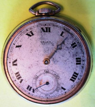 Vintage Gruen Veri - Thin 12 Size O.  F.  Pocket Watch - 17 Jewel Adjusted - Parts/repair