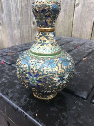 Antique Chinese Brass Cloisonne Champleve Enamel Vase 7 "