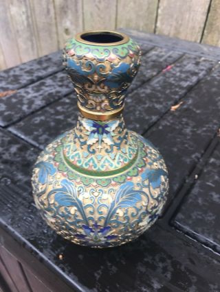 Antique Chinese Brass Cloisonne Champleve Enamel Vase 7 