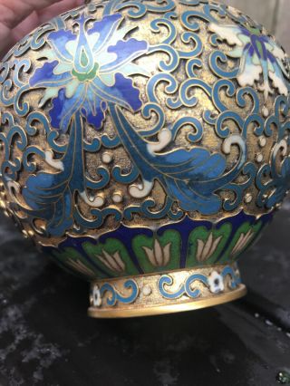 Antique Chinese Brass Cloisonne Champleve Enamel Vase 7 