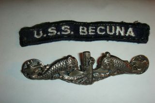 Vintage Usn Navy Ww2 Submarine Dolphin Badge Pin Marked Balfour Sterling 1 - B