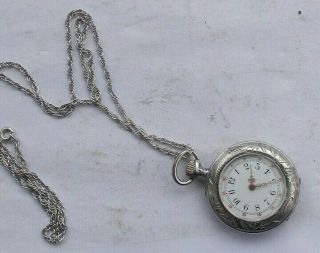 Rare Vintage Swiss 935 Sterling Silver Wind Up Pocket Watch & Chain Fancy Look