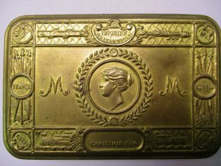 British Wwi Christmas 1914 Princess Mary Gift Tin With Card & Partial Contents