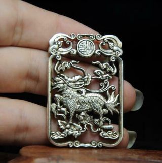 Chinese Handmade Cooper - Plating Silver Kylin Statue Pendant A01