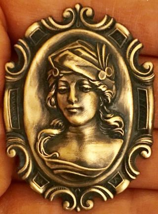 Art Nouveau Woman Design - Antiqued Brass - Picture Button 2 1/4”inch