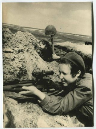Wwii Large Size Press Photo: Russian Female Snipers In Action