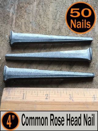 (50) 4 " - Common Rose Head Nail - Antique Vintage Rustic Nails - 20d