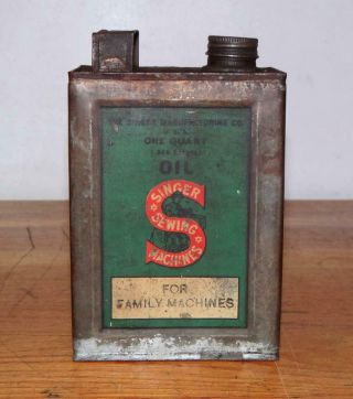 Antique " Singer " Family Sewing Machines 1 Quart Oil Can Rare