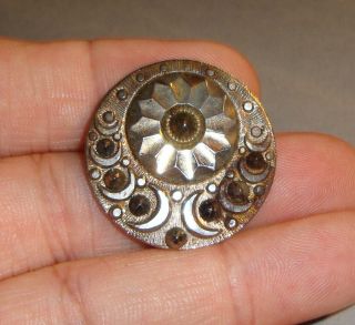 Antique Button With Cut Steels Crescent Moons Daisy Design 1 1/8 "