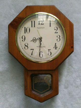 Vintage Ingraham Westminster Chime Octagonal Oak Drop Regulator A Wall Clock