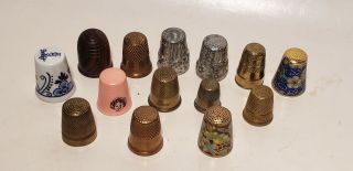 13 Old Thimbles - For Sewing - Wood - Porcelain - Advertising - Enamel - Brass - Nr