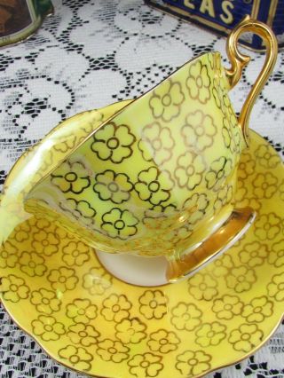 ROYAL ALBERT YELLOW IRIDESCENT GOLD FLORAL MORNING GLORY TEA CUP AND SAUCER 2