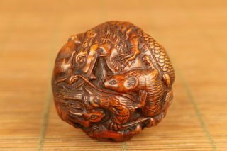 Antique Chinese Old Boxwood Hand Carved Any Of The Twelve Animals Ball Netsuke