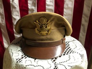 WWII US ARMY AIR CORPS TAN CRUSHER CAP with HB7 Headset & Major Rank 5