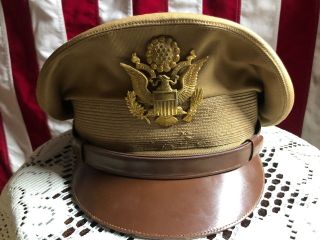 WWII US ARMY AIR CORPS TAN CRUSHER CAP with HB7 Headset & Major Rank 6