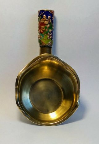Antique Brass Chinese Silk Iron Coal Pan Hand Painted Enamel Handle - Dragons 5