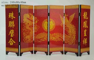 Blessing Chinese Wedding Gifts Handwork Painting " 囍 " Dragon Phoenix Screen B02
