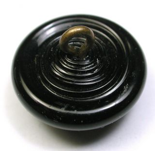 BB Antique Charmstring Glass Button Swirl Back w Brass Ring 11/16 
