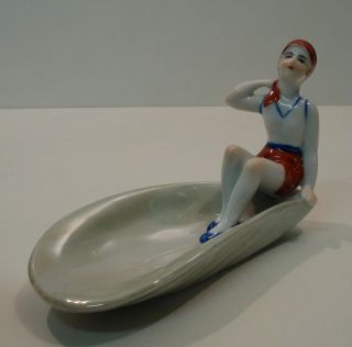 Bowl Figurine Bathing Beauty Sexy Art Deco Style Art Nouveau Style Porcelain Ena