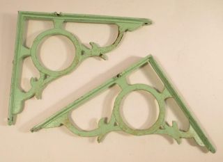 Pair Vintage Cast Iron Wall Shelf Brackets Jadite Green Paint Antique Primitive