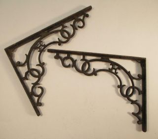 Pair Vintage Cast Iron Wall Shelf Brackets Victorian Letter H Antique Primitive