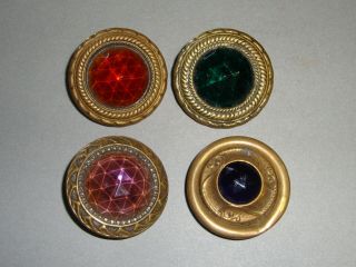 Antique Large Buttons Brass Settings With Glass Jewels 1 1/2 "