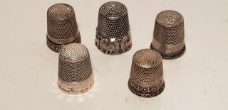6 Old Thimbles - For Sewing - Sterling Silver - Etched - Anchors -.  7 Ozt - Nr