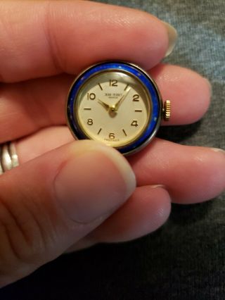 Vintage 17 Jewel Jean Perret Genev Swiss Bubble Pendant Watch Blue Stars