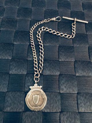 Vintage Sterling Double Prince Albert Watch Chain With Fob Engraved