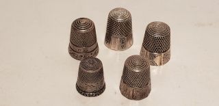 5 Old Thimbles - For Sewing - Sterling Silver - Etched - Boats - Lighthouse - Monos - Nr