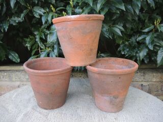 3 Old Hand Thrown Terracotta Plant Pots 6.  5 " Diameter (217a)