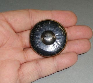 Antique Large Button Brass Setting with Amethyst Glass Jewel 1 1/2 