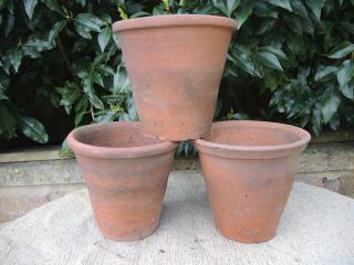 3 Old Hand Thrown Terracotta Plant Pots 6.  75 " Diameter (217d)