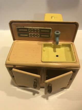 Rare Vintage Tin Toy Doll House Kitchen Sink Made In Japan Tin Litho 2