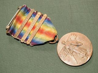 Us Army Ww1 " St.  Mihiel ",  " Meuse - Argonne " Battle Clasps Victory Medal 3 Bars
