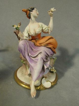 Fine Old Italian Capodimonte Bisque Figurine By G.  Cappe - Lady With Dove