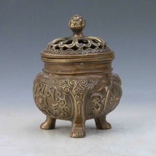 Chinese Vintage Brass Handwork Carved Incense Burners Rn