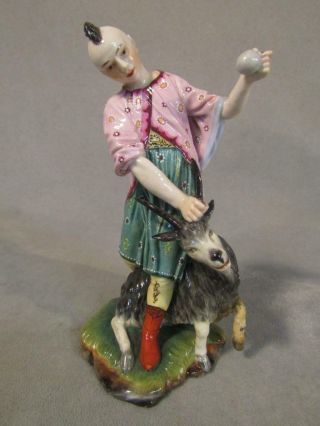 Antique German Hochst / Passau Porcelain 7 " Figurine - Boy With Goat