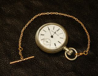1886 Aurora 15 - Jewel Size - 18 Mechanical Pocket Watch W/ Fob (11)